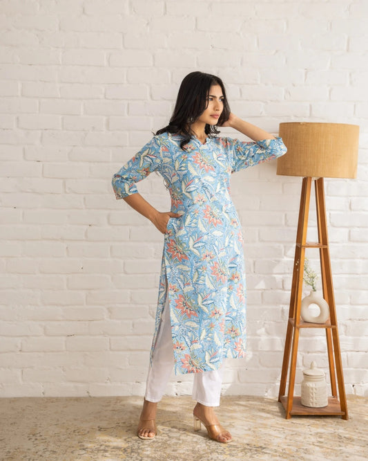 Bahaar | Sky Blue | Cotton | Block Print
