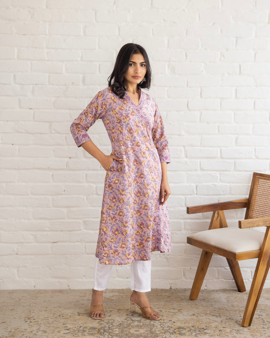 Tara | Light Purple | Cotton | Block Print