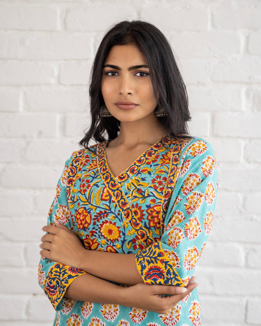 Saheli | Turquoise | Cotton | Block Print